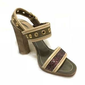 Miu Miu Canvas Block Heel Sandals Designer Statement Luxury Size 6